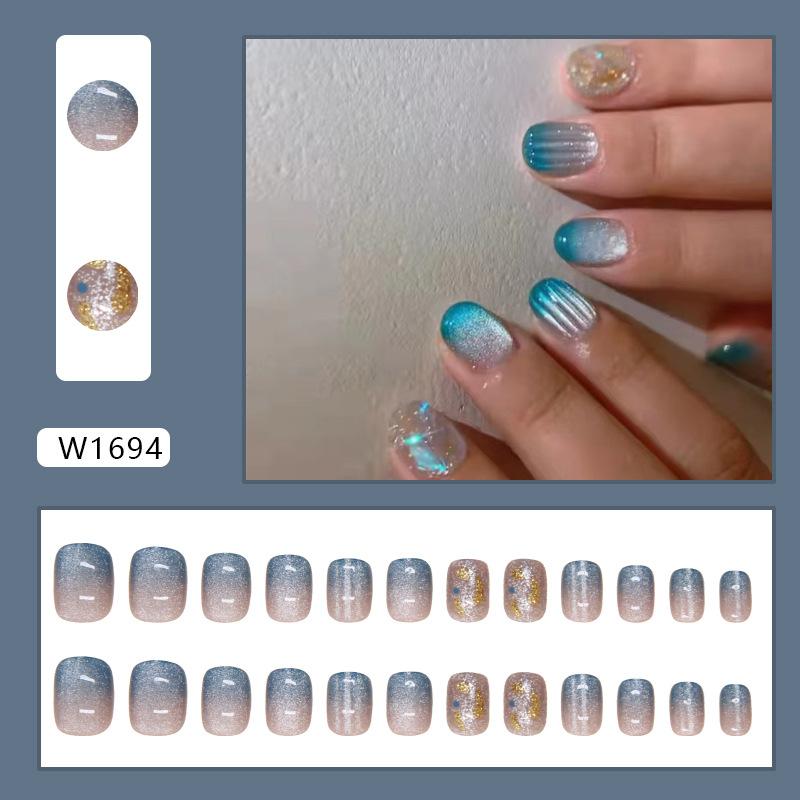 

Накладные ногти Кошачий глаз ношение ногтей синий съемная часть простой ноготь патч для ногтей 24 штуки