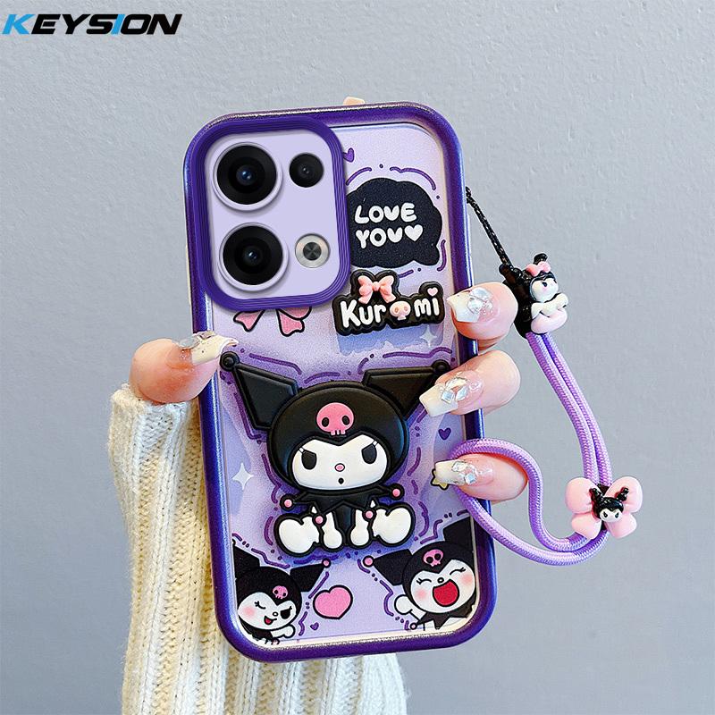 KEYSION Shockproof Case for OPPO Reno13 Pro 5G with Lanyard Soft Silicone Cute 3D Cartoon Doll Phone Cover for OPPO Reno 13 5G