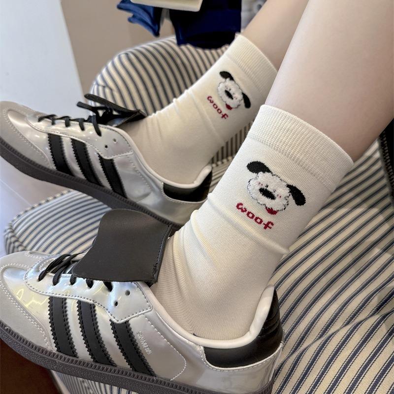 Ladies Autumn Cute Cartoon Stripe Collision Color Stereo Puppy Cloth Label Boneless Tube Socks
