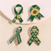 Sunflower Pattern Red Ribbon Theme Lapel Pins Green Disability In Visible Enamel Brooches For Disabled Person