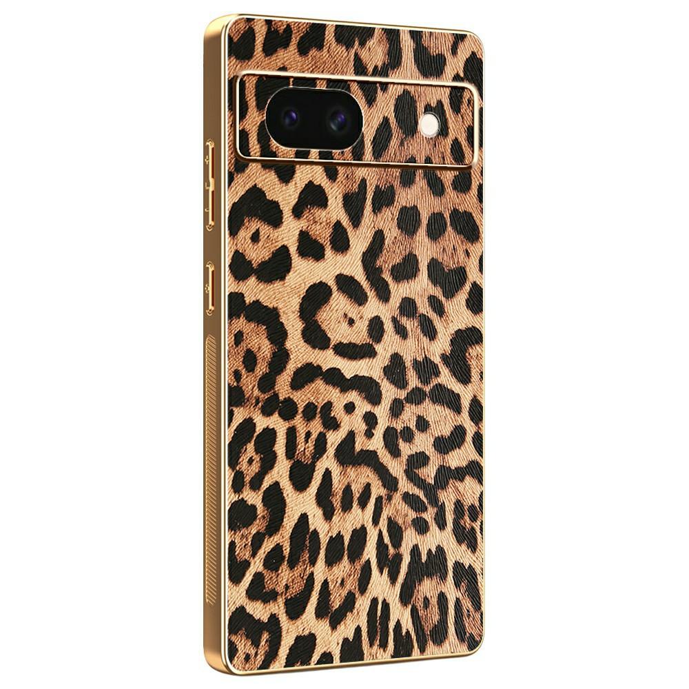 For Google Pixel 8a Case Leopard Print PU Leather Coated PC+TPU Electroplating Phone Cover
