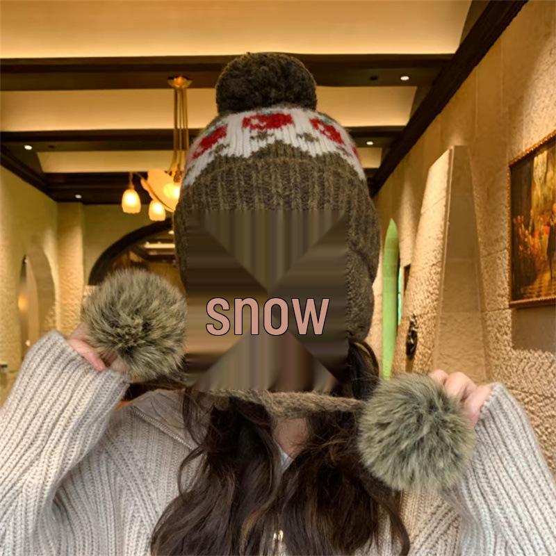 

2025 Women s Red Fair Isle Pom-Pom Hat: Warm Woolen Christmas Ear Protection for Autumn/Winter M (56-58cm) хакі