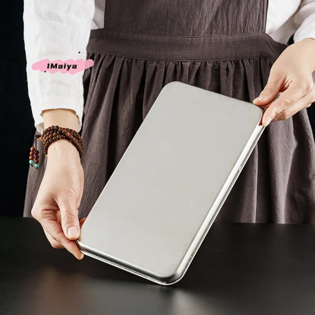 1Pc Rectangle Stainless Steel Tray Metal Food Serving Plate Buffet Presentation Rice Noodle Pan Home Dishes Storage Organizer