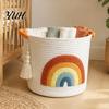 Foldable Sundries Holder Large Cotton Woven Storage Basket, Cartoon Embroidery Toy Organizer Bin, Soft Fabric Container Capacity with Reinforced