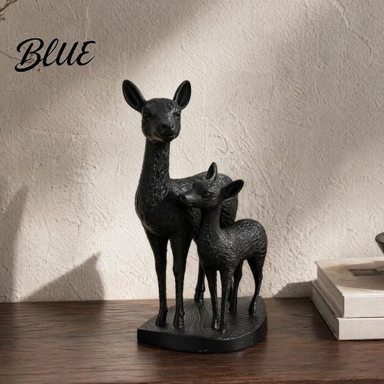 Warm Home Decoration Mom And Child Deer Statue, 3D Printed Deers Ornament, Modern Soft Family Vibe Ornament Black Figurine, Tabletop for Office Living