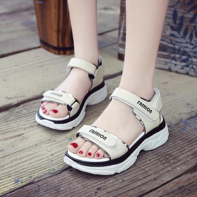 Sandalen Damen Sommer Flach Lässig Student Muffin Schuhe Klettverschluss Flacher Absatz Sportsandalen Damen