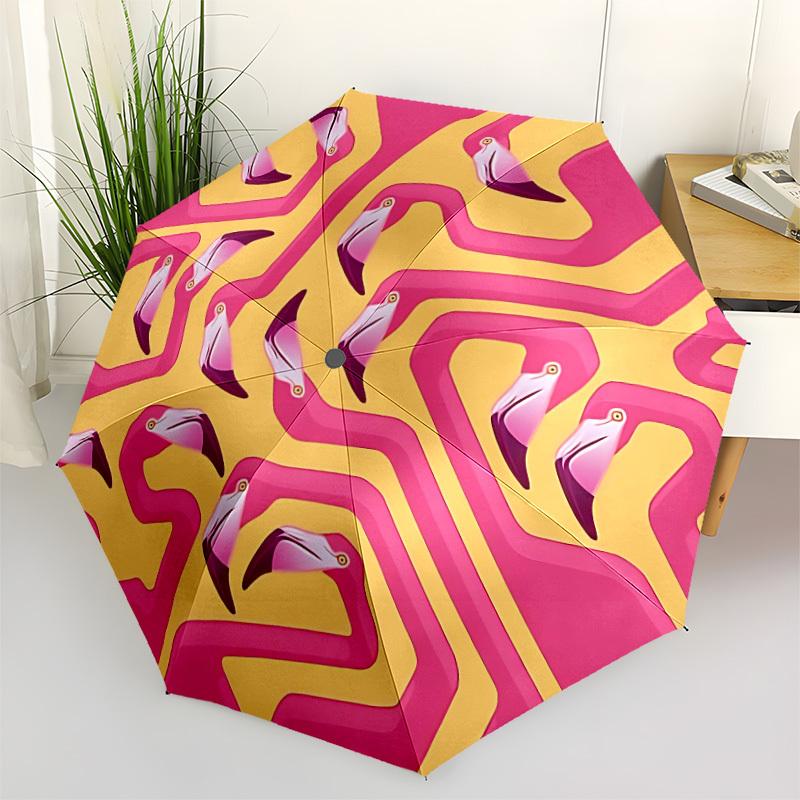 

1pc Flamingo Maze Open/Close Folding Umbrella, All- Portable Umbrella for & Men, Stylish Accessory (Holiday Gift) 8-Rib yy251213123