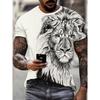 Summer Round Neck 3D Lion Pattern Print Top Fashionable Casual Short Sleeved Men's T-shirts