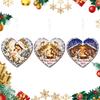 Heart Shaped Nativity Pendants Wooden Hanging Ornament for Christmas Tree Decorations, Retro Religious Vintage Style Holiday Tags Scene Garland