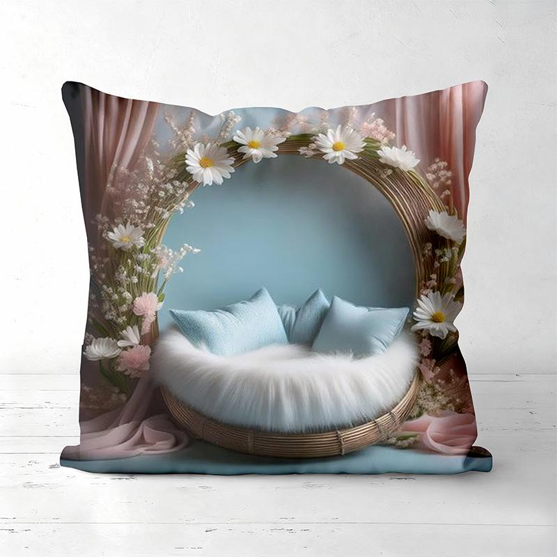 Floral Wreath Cushions With Cozy Basket Bed Design Polyester pillowcase, sofa decorative cushion cov Headboard Pillow