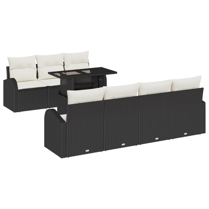VidaXL Ensemble de canapé jardin 8 pièces avec coussins noir poly rattan 3348583