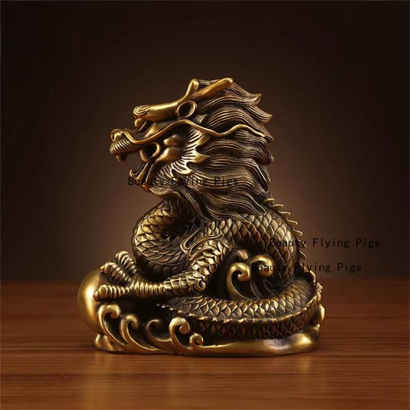 1pc Metal Dragon Ornament Zodiac Dragon Mascot Apartment, Shop Decoration Metal Handicrafts Feng Shui Accessories Animal Model