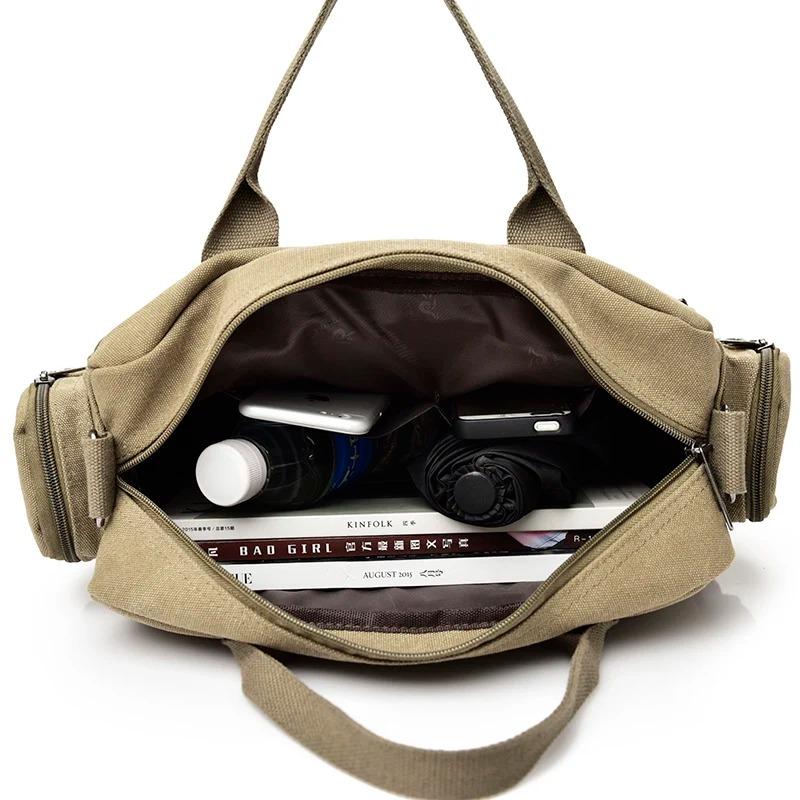 Durable Canvas Men Laptop Messenger Bag, Multi‑compartment Briefcase Handbag with Detachable Strap, Vintage Crossbody Bag for Office Work