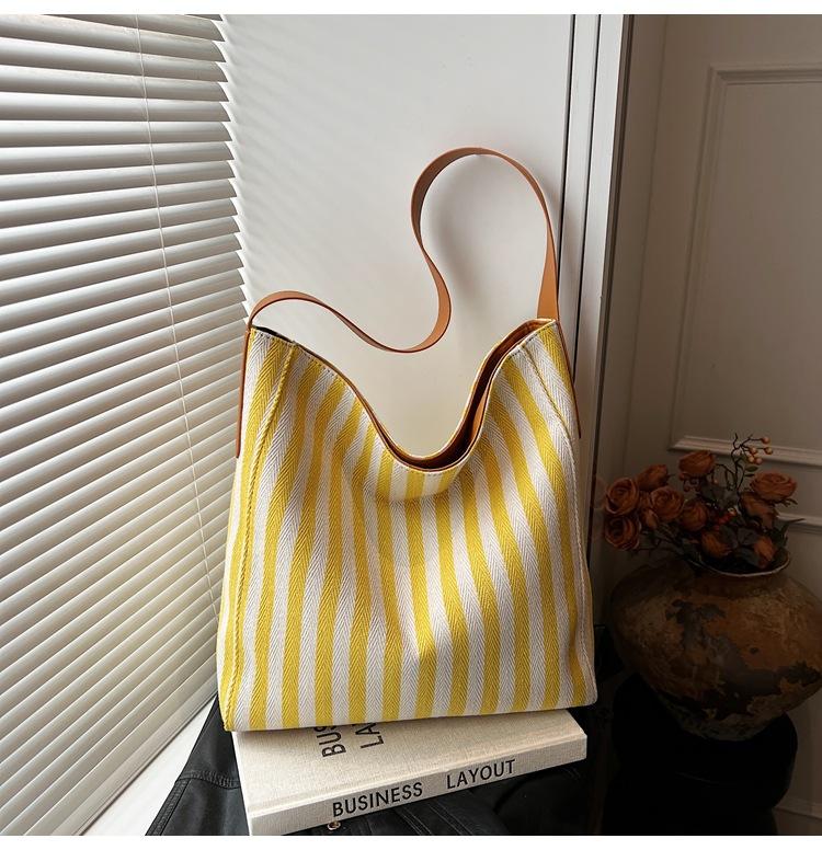 Large capacity simple fashion striped cloth bag spring new lazy style shopping bag shoulder tote bag