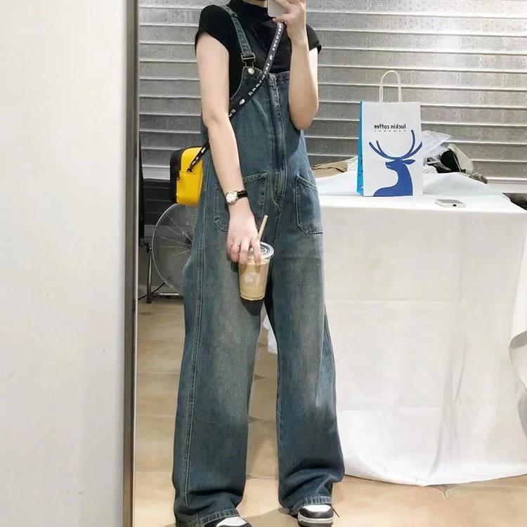 Women s Summer Retro Denim Overalls: Casual Slimming High-Waist Wide-Leg Jumpsuit Small