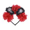 Halloween Headbuckle Undead Holiday Headgear Black and Red Simulation Flowers Skull Party Headband