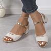 Ladies Shoes On Fashion Ankle Strap Slingbacks Women Sandals Summer Open Toe Mixed Colors Buckle Chunky Heels Sandals
