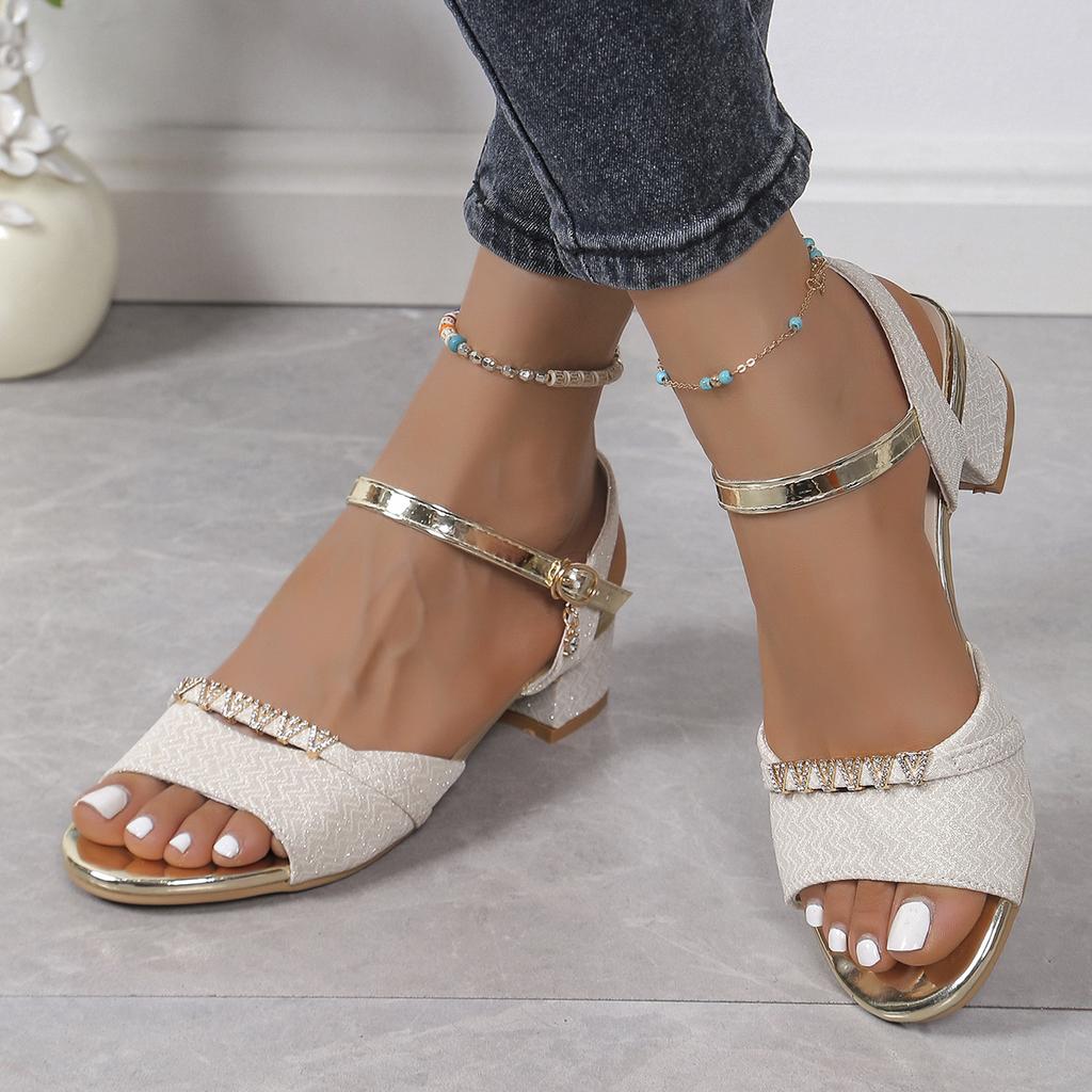 Ladies Shoes On Fashion Ankle Strap Slingbacks Women Sandals Summer Open Toe Mixed Colors Buckle Chunky Heels Sandals