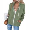 2021 Cross-Border Autumn/Winter Solid Color Hooded Zip-Up Sweatshirt with Drawstring and Pockets