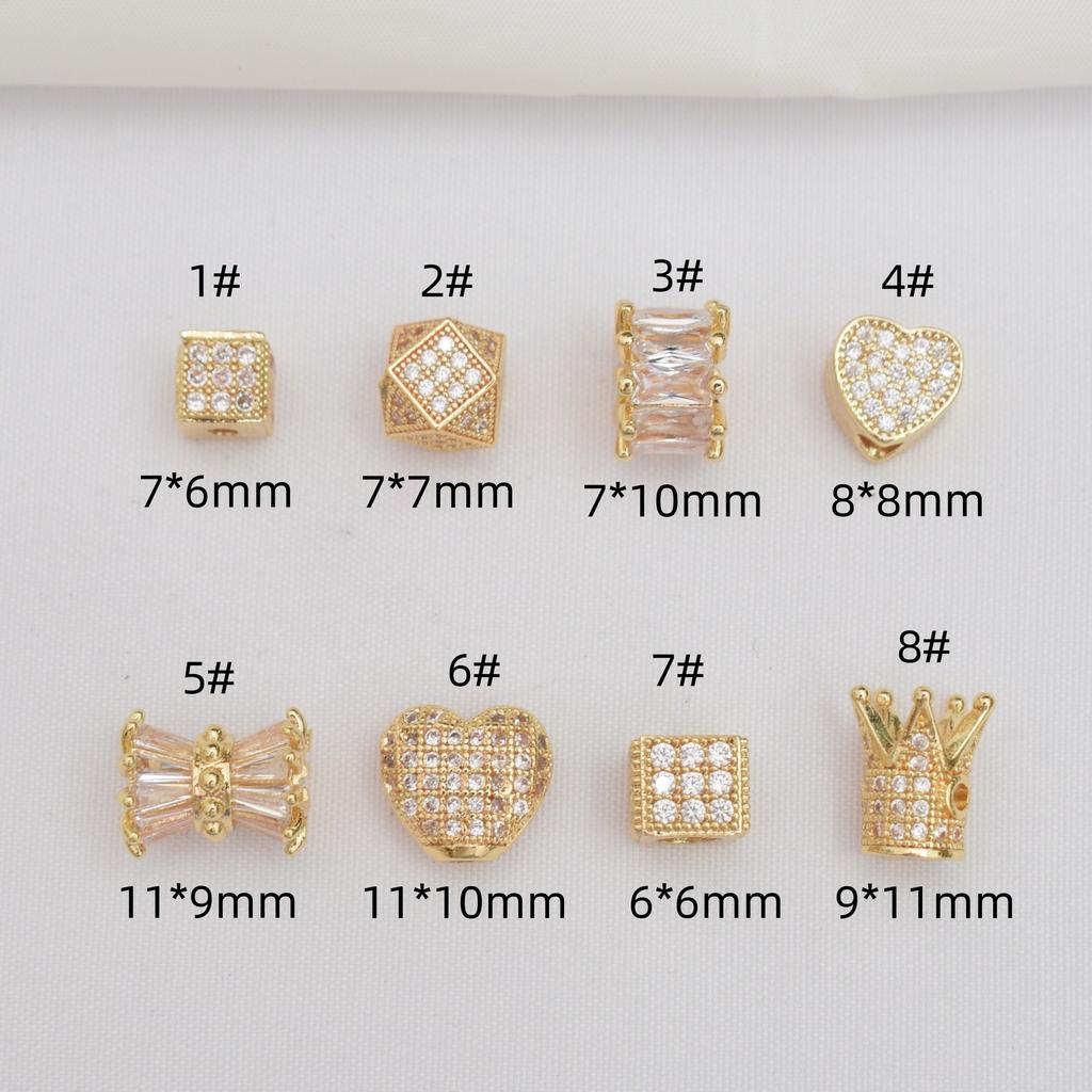10pcs Color Retention 18K Gold Micro-Inlaid Zircon Crown Love Beads Small Waist Barrel Beads Diy Bracelet Beaded Jewelry Accessories
