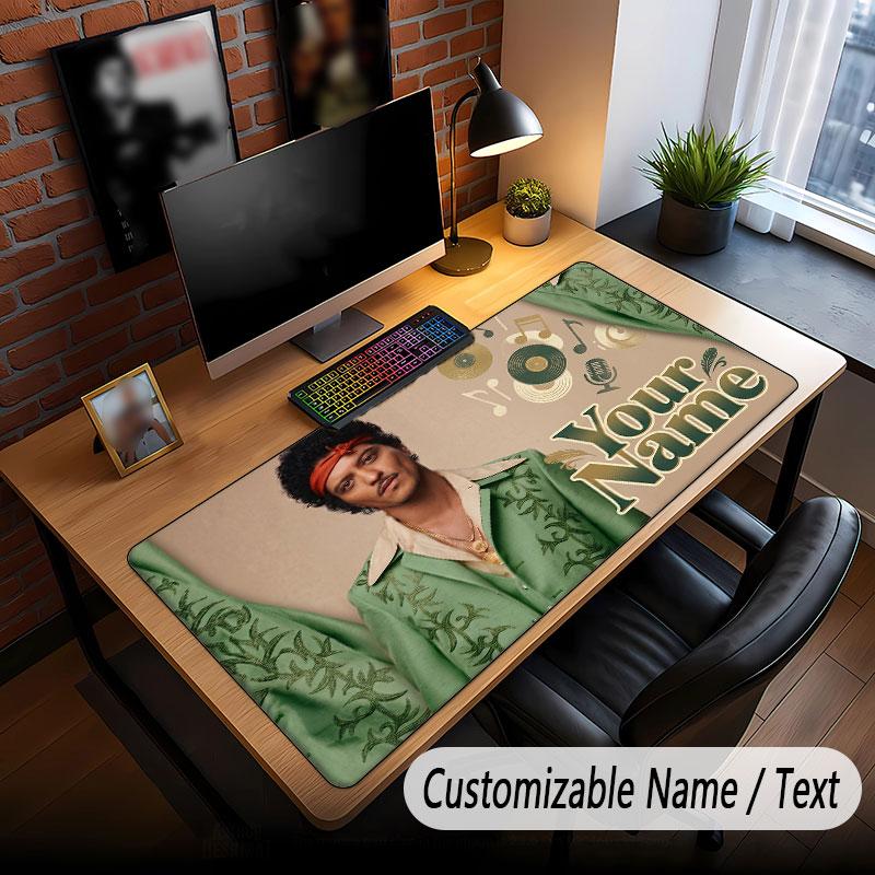Custom Name Extended Mouse Pad,Bruno Mars Gaming Desk Mat For Home Office Desktop Decor