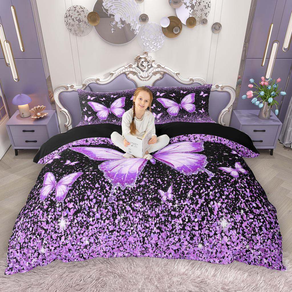 Homewish Chic Butterfly Duvet Cover Set For Girls Spring Garden Flower Quilt Cover Set Wild Animal Floral Bedding Set