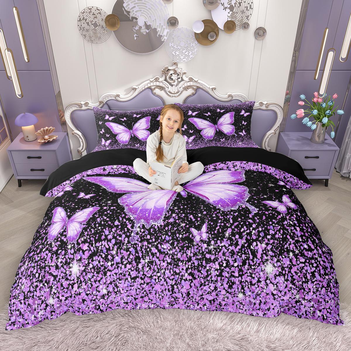 

Homewish Chic Butterfly Duvet Cover Set for Girls, Spring Garden Flower Quilt Cover Set, Wild Animal Floral Bedding Set UK C 120x150cm 2pcs&set