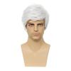 Men's Fashion Short Straight Wig, White Side-Part High-Temperature Fiber Hairpiece