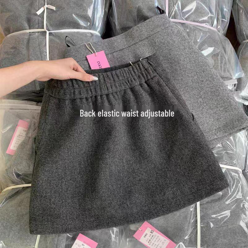 Gray Wool A-line High Waist Short Skirt for Women - 2025 Autumn/Winter Collection