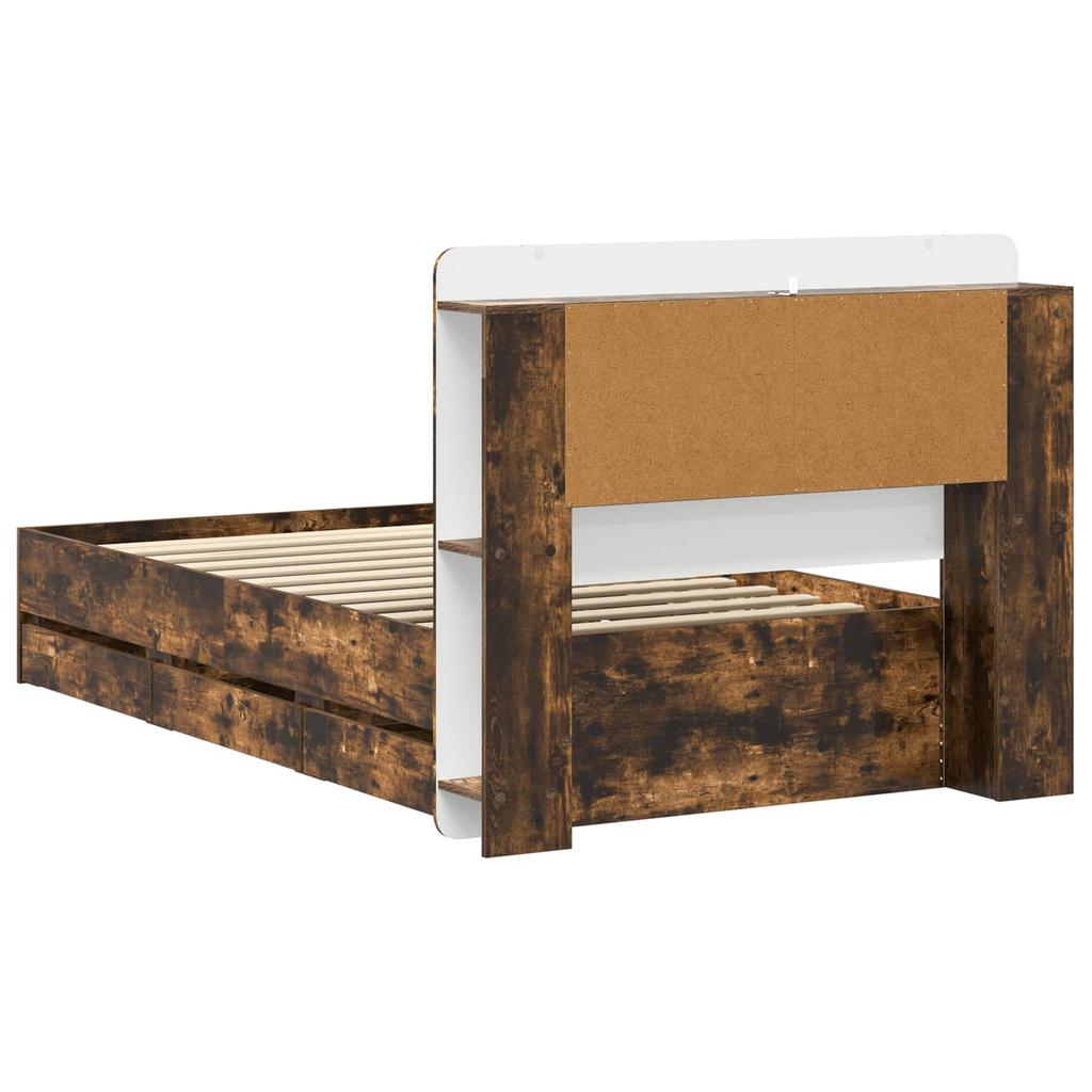 Bed Frame with Storage Space Smoked Oak 75 x 190 cm