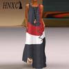 HNXC Fashionable Long Sleeveless Patchwork Dress 4 Colors Casual Dresses