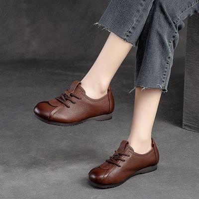 Scarpe basse comode da donna casual Scarpe stringate in vera pelle con suola morbida e punta tonda in tinta unita
