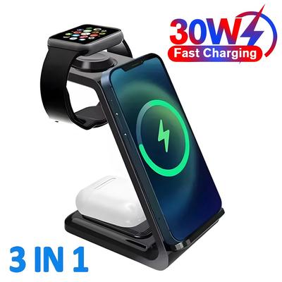 30W 3 In 1 Wireless Charger Stand Dock For iPhone Watch 8 7 Ultra2 SE AirPods 3 2 iPhone 15 14 13 Pro Max Fast Charging Station