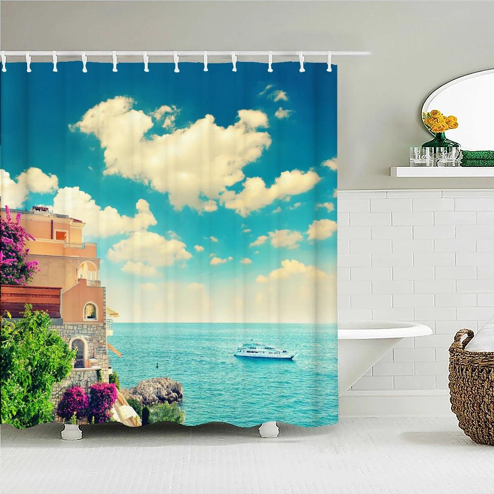 Retro Landschaft Duschvorhang Pflanze Blume Garten Natur Szenerie Wasserdichtes Gewebe Polyester Badezimmervorhang Badezimmer Zubehör