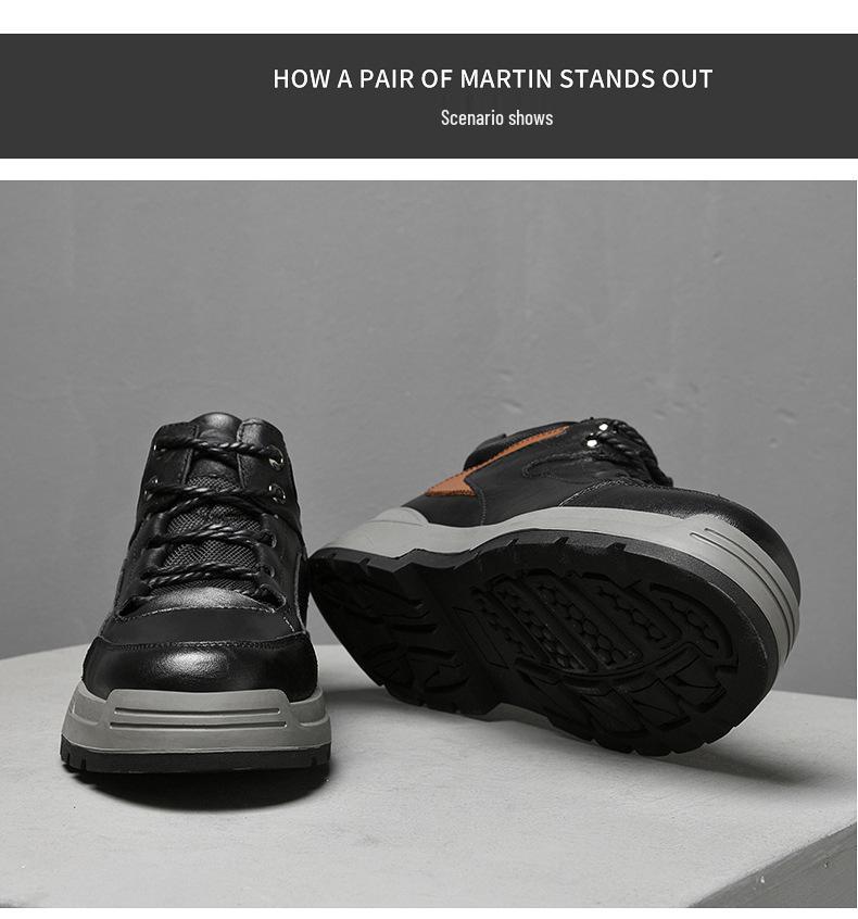 Men's Oversized Casual Leather Shoes - Autumn/Winter, Thick Cotton, Youth Hiking and Outdoor Workwear Shoes