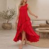 Damen Freizeitkleid mit unregelmäßigem Rüschensaum für den Urlaub - Ärmellos