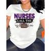 Women Plus Size Nurse Graphic T-Shirt NURSES CALL THE WHOLE TEAM Red Border Round Neck Short Sleeve Scrubs Casual Spring Summer Top
