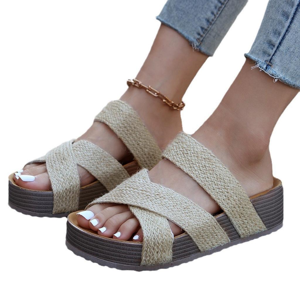 Large Size Casual Sandals Women's New Flat-bottomed Thick-soled One-word Cross Sandals