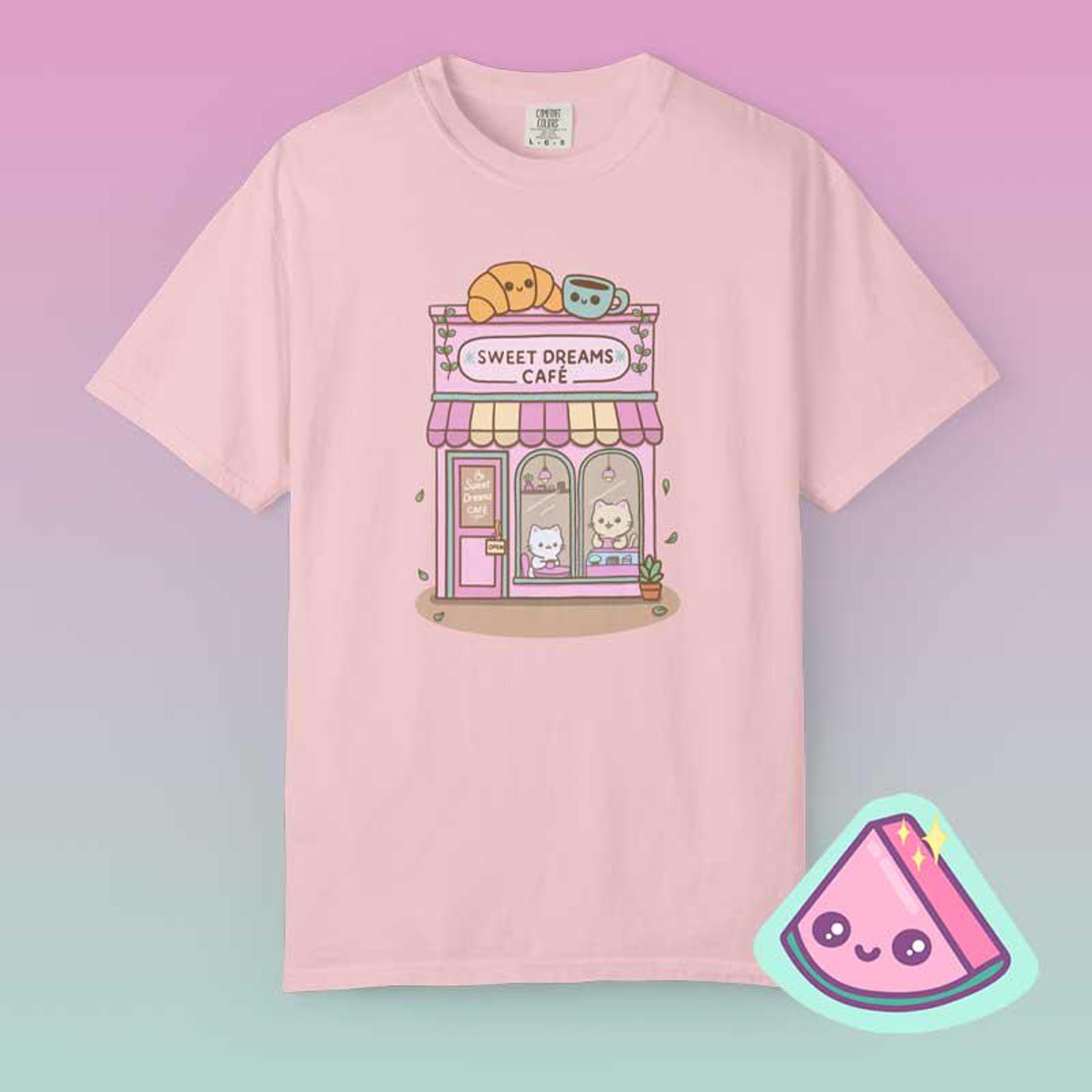 Kawaii Cat Cafe Shirt | Pastel Cute Cat T Shirt | Soft Girl Graphic Tee | Cat Lover Gift M