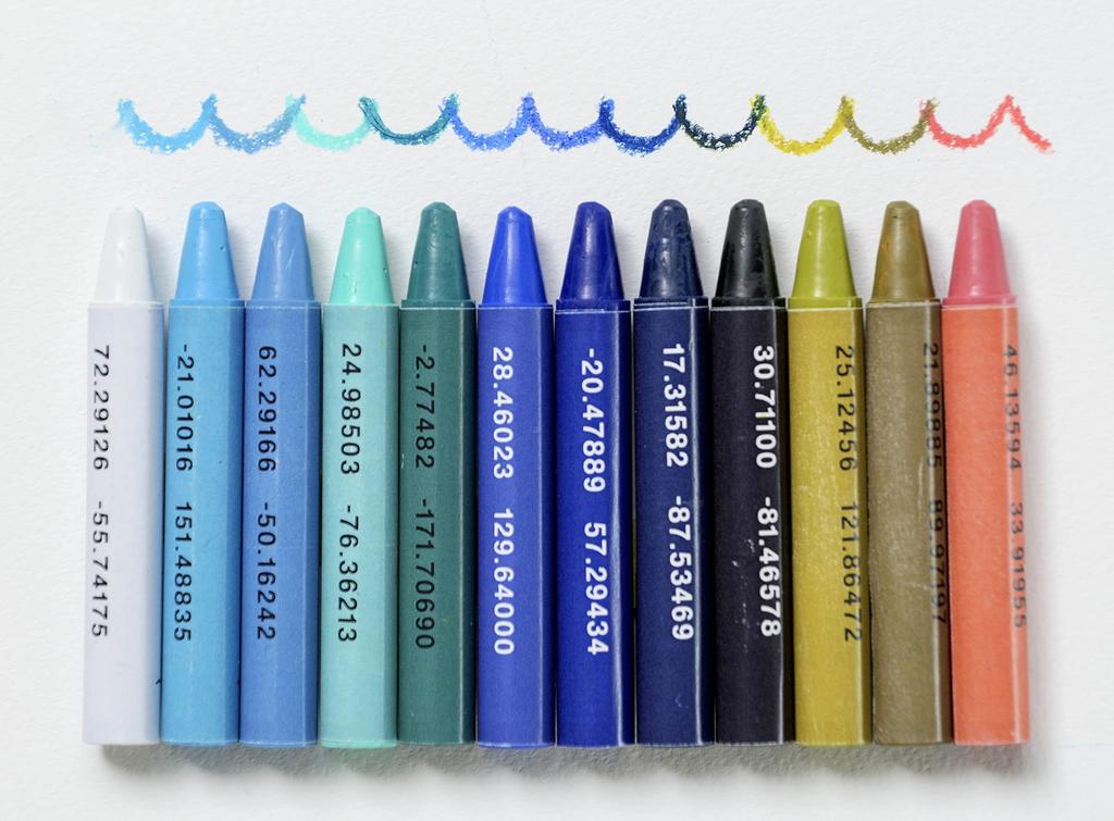 Satellite Crayon Project Ocean Crayons 12 unnamed colors selected from satellite images of the oceans world's