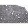 Kaslead New Women clothes Western Style Artificial Decorated Pearls Knitted Bomber jacket Outerwear