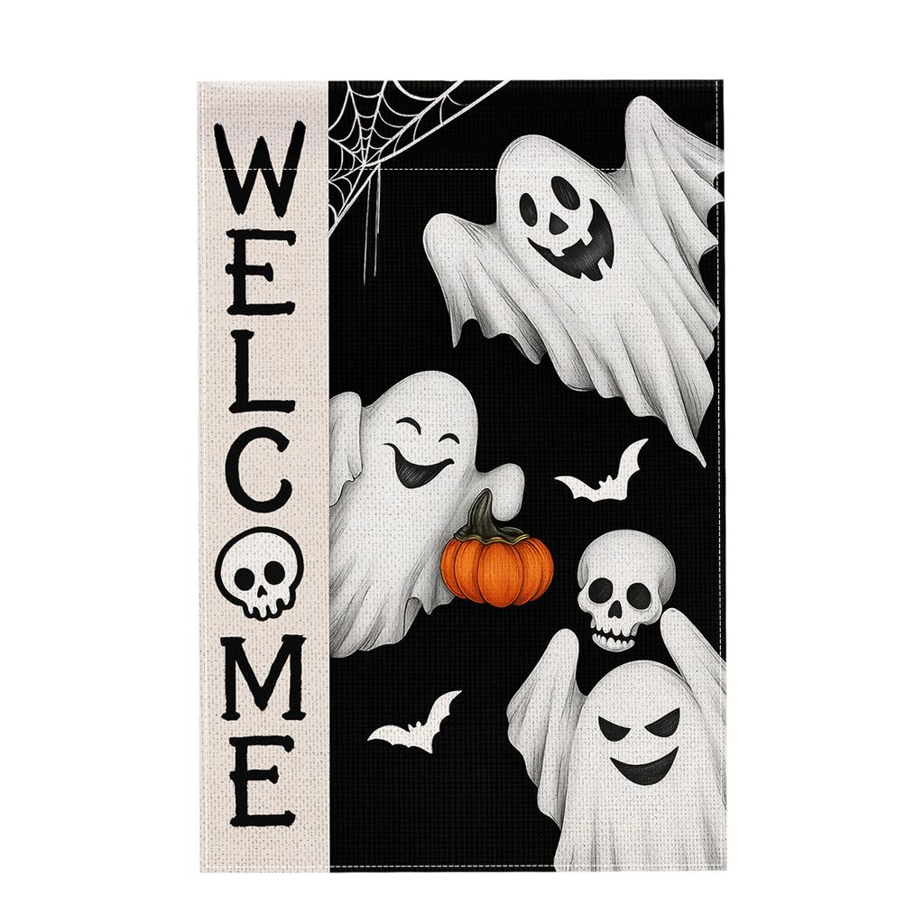 Halloween Garden Flag Pumpkin Ghost Halloween Flags 45x30cm Double Sided Yard Decoration Outdoor Welcome(excluding Flagpole)