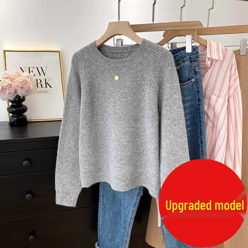 Damen Raglanärmel Rundhals Strickware - 2025 Herbst/Winter Layering Pullover, Lässiger Stil Top