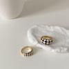 Korean Style Black & White Grid Adjustable Open Ring - Women's Retro Fashion Index Ring