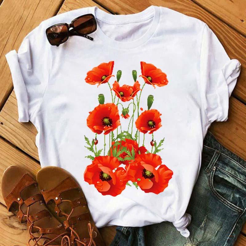 Women Graphic Flower Floral Printed T-shirts Cute 90s Style Vintage Print Tops Lady Tees Clothing Female T Shirt Womens T-Shirts