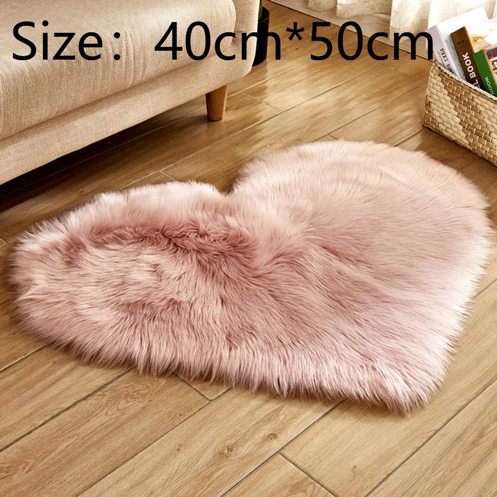 Faux Fur Area Rugs Heart Artificial Sheepskin Carpet Non Slip Floor Wool Fluffy Soft Mat Bedroom for Living Room
