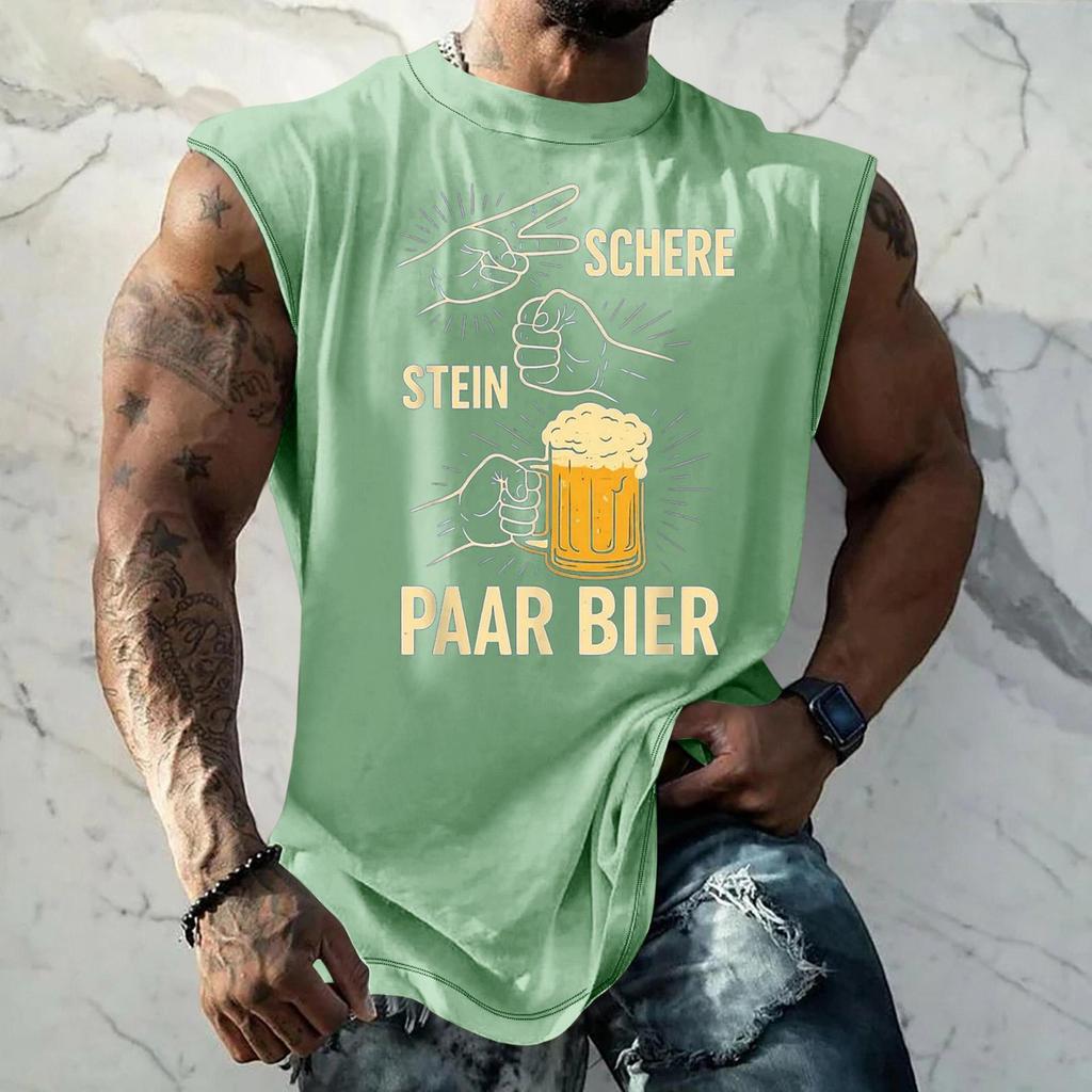 Men Sleeveless Tank Top Loose Fit Casual Streetwear Textured Pattern Printed Vest for Sports Vacation Daily Wear
