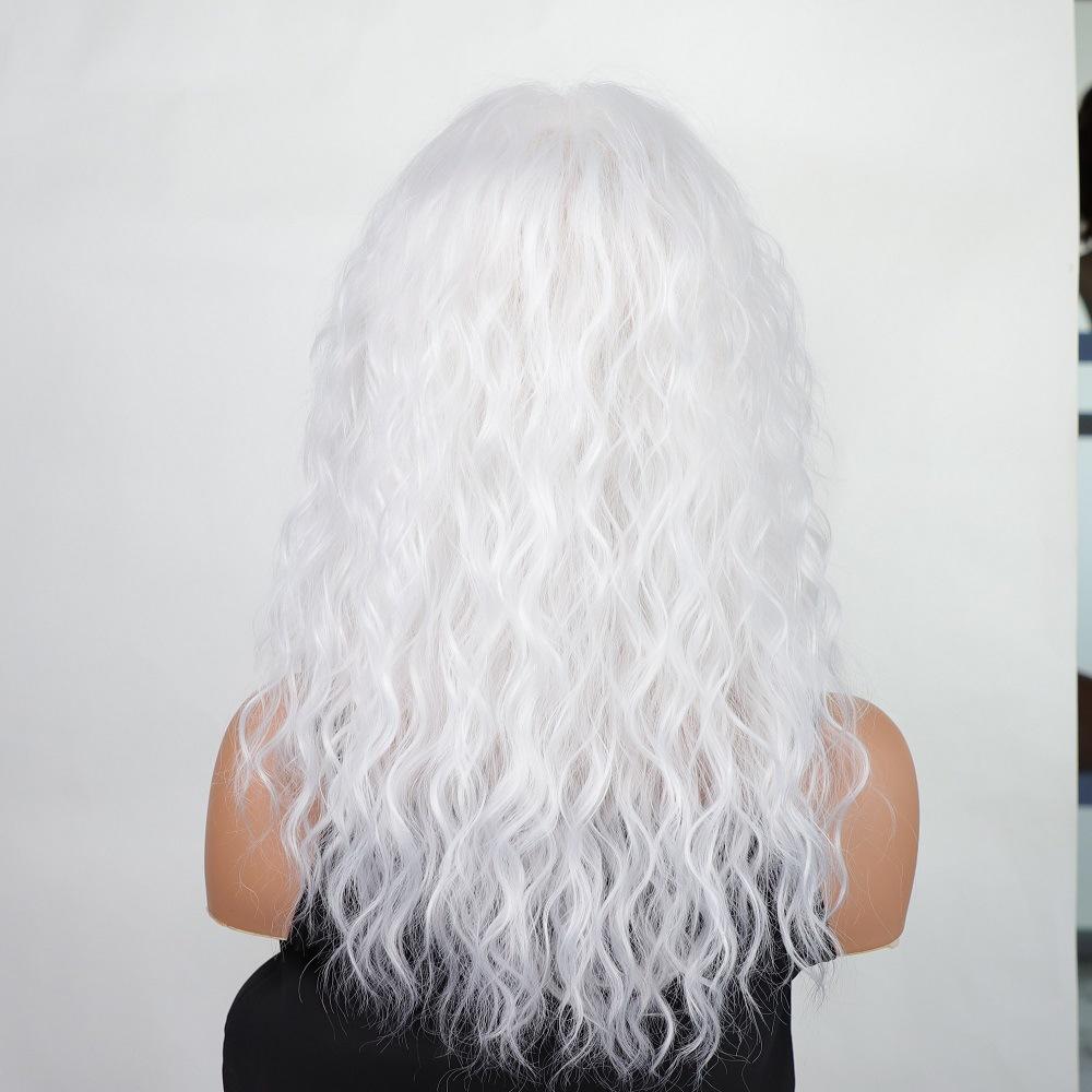 Grey Brown Blond Black White Wigs with Bangs Shoulder Length Curly Synthetic Wigs for Women Daily Cosplay Heat Resistant Fibre