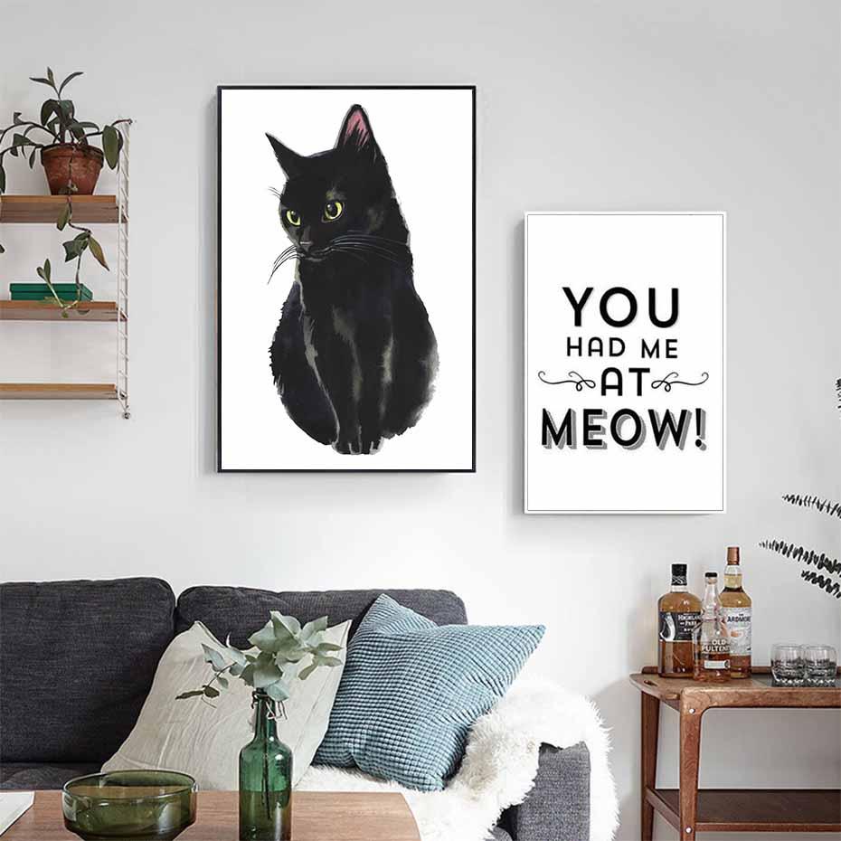 Modular Prints Nordic Style Black Pet Cat Letter Pictures Home Decor Paintings Living Room Simple Style Canvas Poster Wall Art