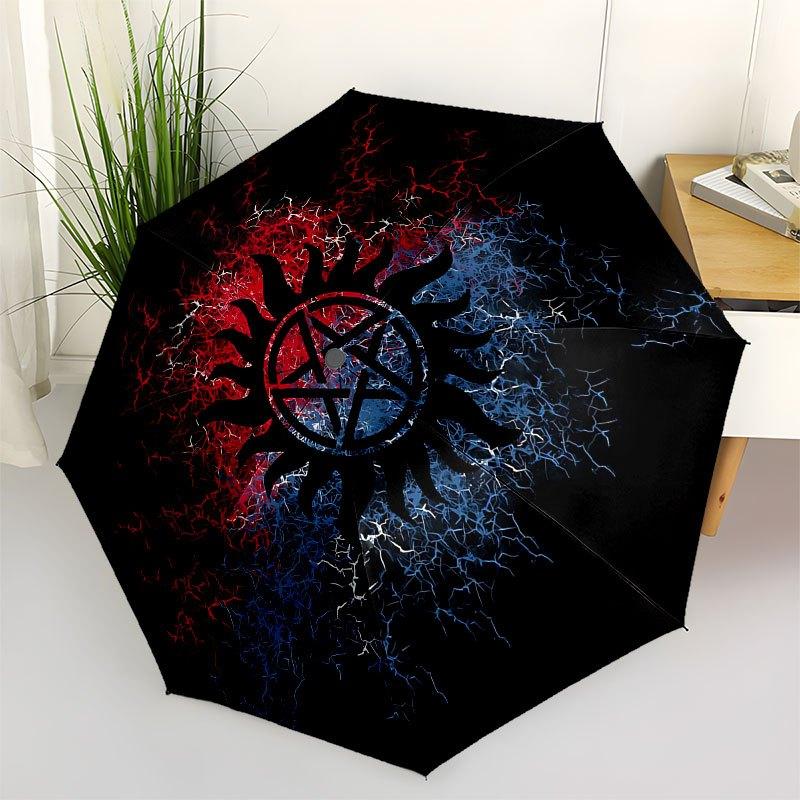 1pc Supernatural- Automatic Opening/Closing Umbrella with Convenient Three-Fold Design, 8 Iron Ribs - for Outdoor Daily Use, Travel A20